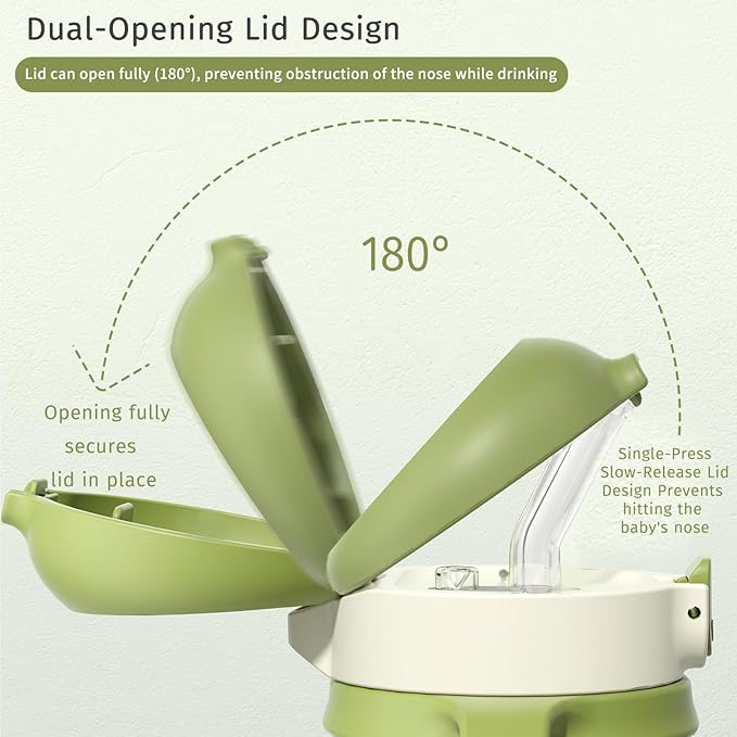 Evorie Tritan Spill Proof Toddler Straw Sippy Cup, 10 oz for Baby and Toddlers 1-3 Years Old, No Spill Straw Water Bottle with Removable Handles, Ideal for School, BPA-Free, Green Dino (NEW)