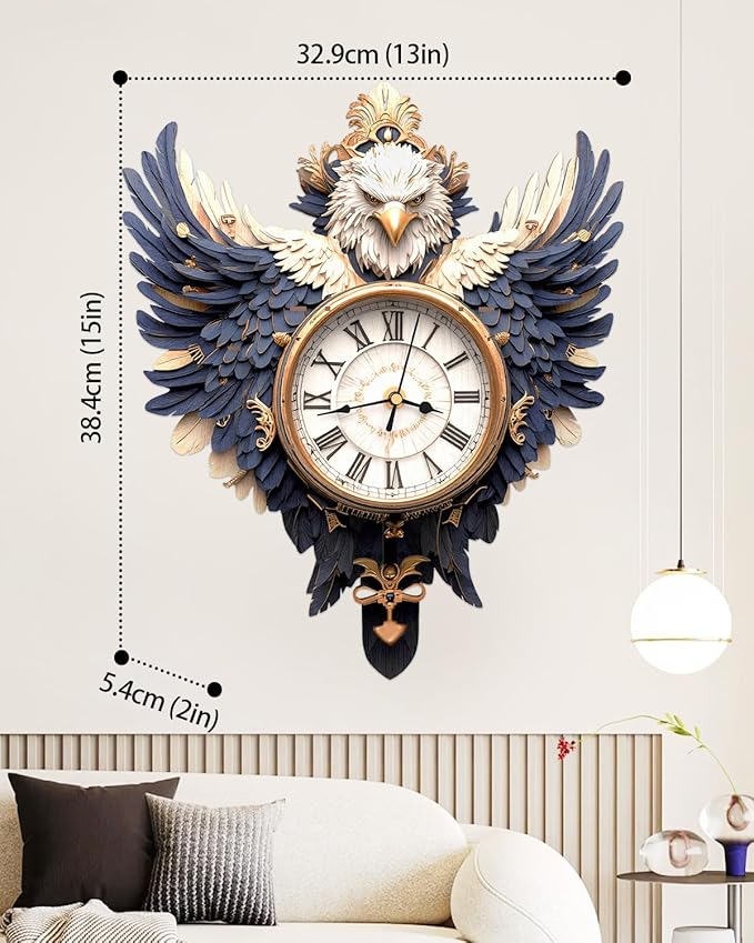 3D Wooden Puzzles for Adults, Bald Eagle Clock with Pendulum Model Kit, 3D Puzzles for Adults Room Home Decor DIY Wall Clock Kit, Holiday Birthday Christmas Day Gifts for Men Women Teens
