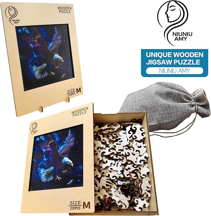 Wooden Puzzle for Adults,Magical Eagle Jigsaw Puzzles(11 * 11inch-200 Piece),Beautiful Wooden Puzzle with Box Birthday Gifts for Adults Family Game