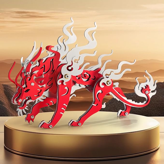 3D Metal Puzzles for Adults, Metal Model Kits for Adults Candling Dragon, Mechanical 3D Puzzle Stainless Steel Ornaments for Men Women Art Craft Gifts Toys(Red).
