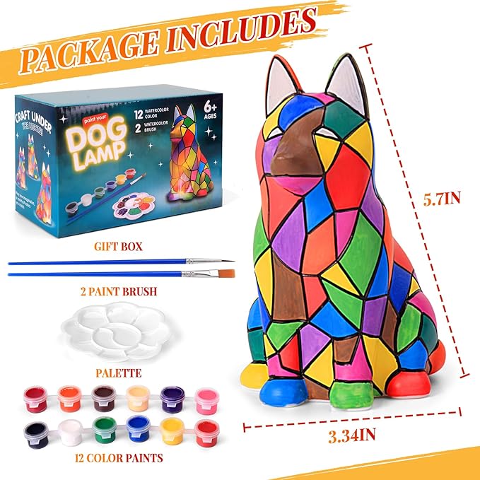 Paint Your Own Dog Lamp Kit - Art Supplies Arts & Crafts Kit, Painting Kit for Kids Ages 6-12, Arts and Crafts for Kids Ages 8-12, Christmas Birthday Gifts for Girls Boys Age 5 6 7 8 9 10 11 12+