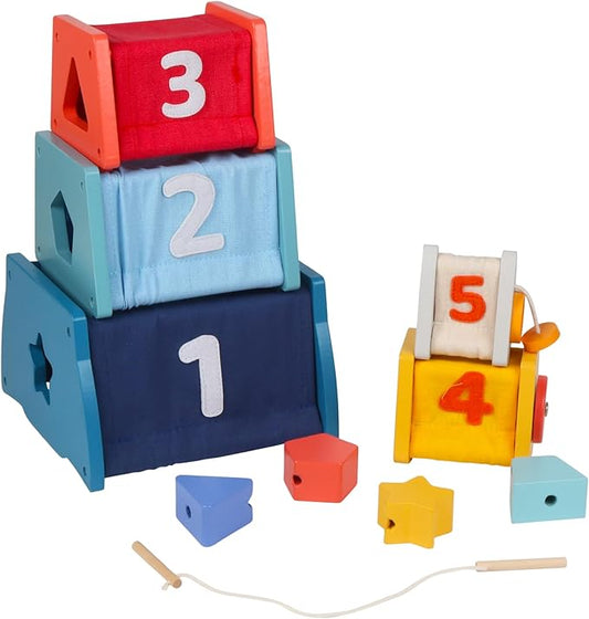 Wooden Activity Cube,14-in-1 Wooden Montessori Learning Toys for 36 M+ Toddlers, Nesting & Stacking Preschool Montessori Toy Set with Bonus Sorting & Stacking Board