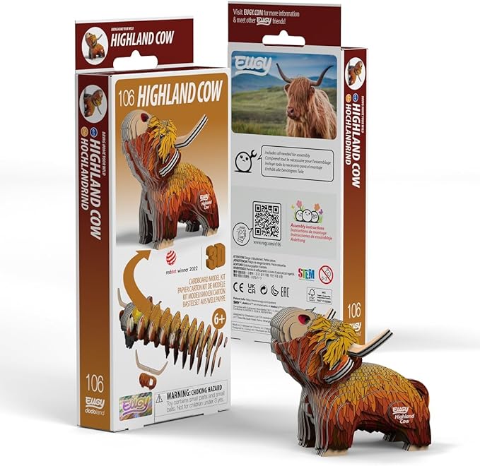 Eugy Highland Cow 3D Puzzle - 34 Piece Eco-Friendly Educational Toy Puzzle for Boys, Girls & Kids Ages 6+