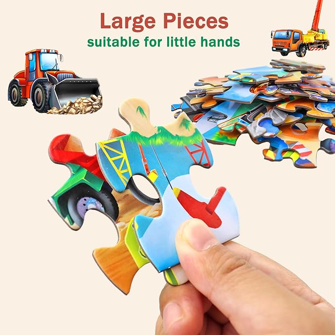 Puzzles for Kids Ages 4-6 – 2x60 Pieces Jigsaw Puzzles for Toddlers 3-5,6-8,Fun Bulldozer & Truck Toys,2 in 1 Pack Educational Construction Site Games for Boy & Girl