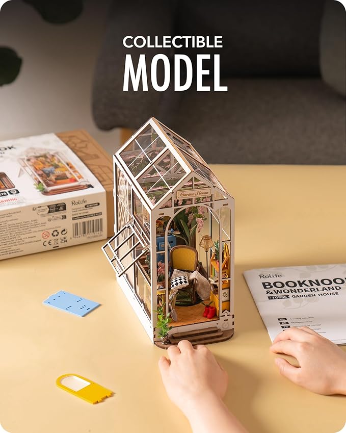 Rolife DIY Book Nook Kit Garden House, DIY Miniature Booknook Kit 3D Creative Decorative Bookend Bookshelf Insert 3D Puzzle for Adults, Halloween/Christmas Decorations/Gifts for Adults (Garden House)