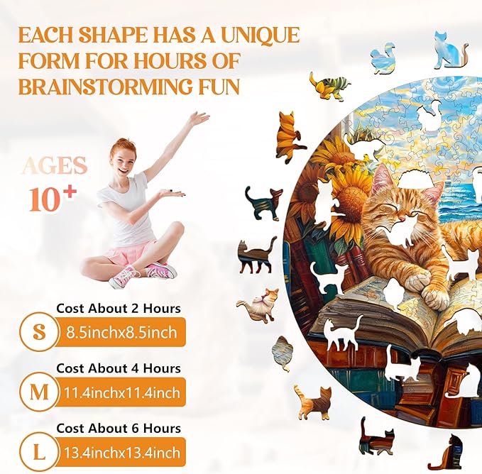 Wooden Puzzles for Adults, Wooden Jigsaw Puzzles for Adults Kids, Lazy Orange Cat Unique Shaped Wood Puzzles Adult, Creative Birthday Gifts for Friends Family Game (13.4 * 13.4in 300pcs)