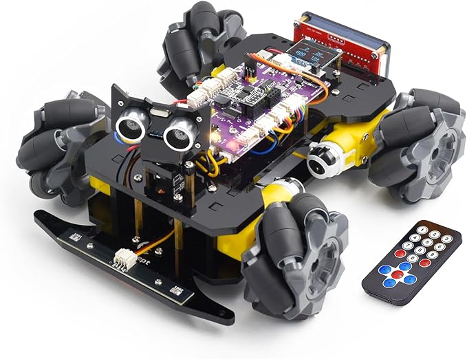 Adeept Mecanum Wheel Smart Car Kit(Compatible with Arduino IDE), Line Tracking, Light Tracing, Obstacle Avoidance, Servo Motor, OLED Display, Buzzer, LED Dot Matrix Display