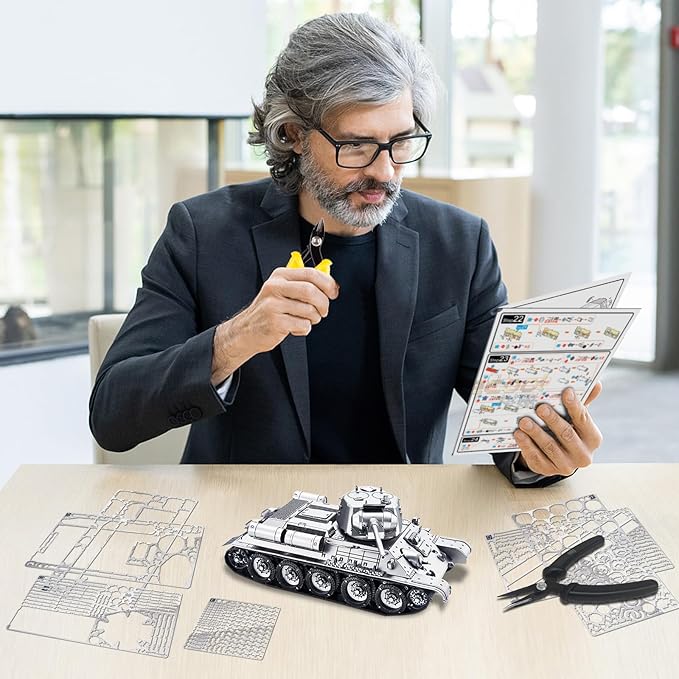 Piececool 3D Puzzles for Adults, Soviet T34 Tank Model Building Kits (1:48 Scale), Metal Kit to Build, Challenging Brain Teaser Puzzle DIY Arts and Craft Kits, Best Gifts