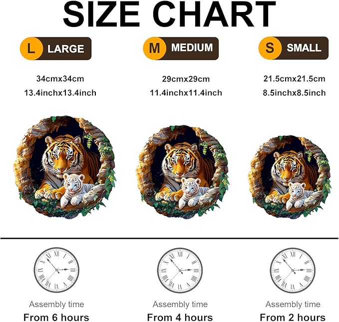 Wooden Puzzle 3D Visual Effect Lion Unique Shape Advanced Wood Puzzle for Adults,Holiday Birthday Gift,Craft kit (Tiger Maternity, Medium)