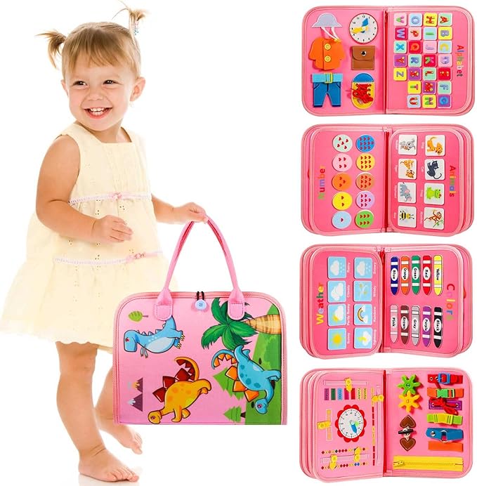 Toddler Busy Board - Montessori Toys for Toddler Girl Birthday Gift, Educational Learning Sensory Busy Book for Toddlers Girls, Toddlers Activities Travel Toys for Airplane Car