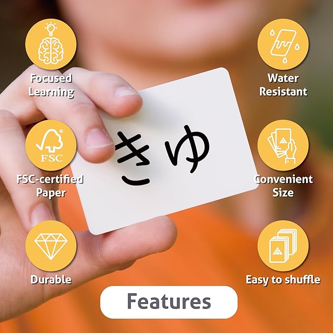 CARDDIA Japanese Syllabary - Hiragana Flash Cards (with Stroke-Order Diagrams and Example Words), Standard Playing Card Size, Sturdy, Water Resistant