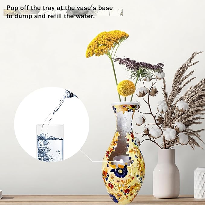 3D Puzzle Vase for Adults, Unique Decorative Jigsaw Flower Vase Home Decoration, Floral Design DIY Craft Kit for Housewarming Gift, Relaxing Hobby for Women & Man(160-Piece Curved Plastic Puzzles)