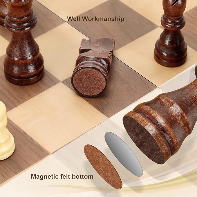 Magnetic Wooden Chess Set for Adults Kids 12'' Chess Board with Handmade Pieces, Folding Portable Travel Unique Chess Sets Game for Tournament Professional Beginner