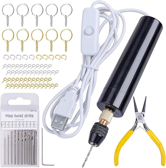 LET'S RESIN Electric Drill, 74Pcs Hand Drill with 3-Jaw Clamp-Applicable to A Larger Drilling Range (0-3mm), Grip Nose Pliers, Keychain Making Kit, Jewelry Making Kit, Jewelry tools, for Resin