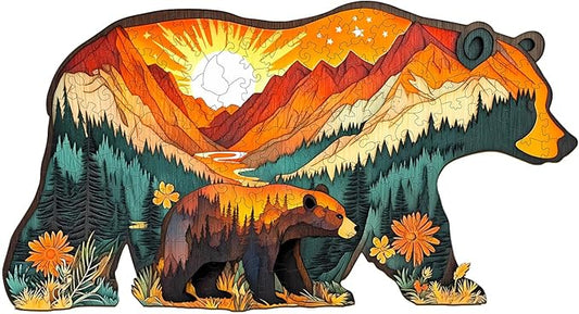 Wooden Puzzles for Adults - Forest Bears Wooden Jigsaw Puzzle - Unique Animal Shaped Wood Puzzles Adult - Christmas Birthday Gifts for Adults/Friends/Family - 160pcs 13.1 * 7in