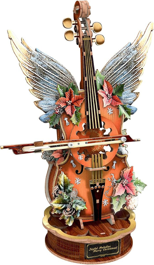 3D Wooden Puzzles for Adults,3D Wooden Christmas Cello Puzzle - 82PCS Mechanical Music Box,DIY Desk Decor & Creative Gift for Adults, Teens