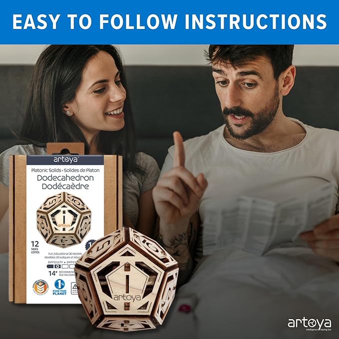 3D Wooden Puzzles for Teens & Adults – Smart Brain Teaser Puzzles, Wood Models, Creative & Educational Fun, Sustainable Materials, Ages 14 and Up Dodecahedron D12