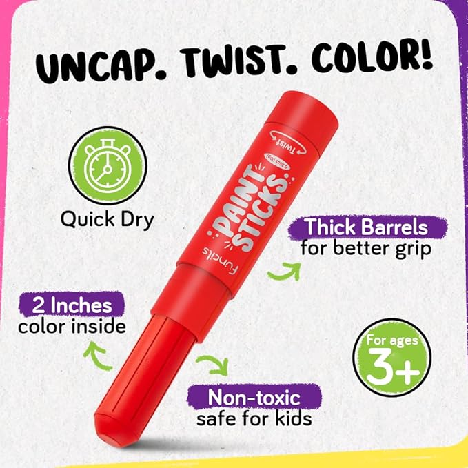 24 Tempera Paint Sticks for Kids with Coloring Book - Washable, Non-Toxic Markers for Toddlers | Works on Paper, Canvas, Wood, Cardboard - Art Craft Supplies, Painting Crayons Ages 1 2 3 4 5 6