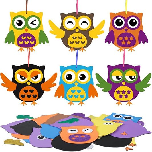 Fennoral 12 Pack Fall Craft for Kids Owl Craft Kits Make Your Own Owl Foam Stickers DIY Arts and Crafts for Boys Girls Art Activities Party Supply Autumn Thanksgiving Decoration