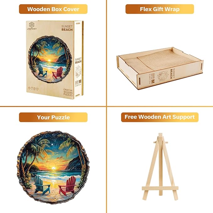Jigfoxy Wooden Puzzle for Adults,Sunset Beach Wooden Jigsaw Puzzles for Adults, Unique Animal Shape Wood Cut Puzzles for Family Friend Puzzle Lovers(XL-17.3 * 17.2in-545pcs)