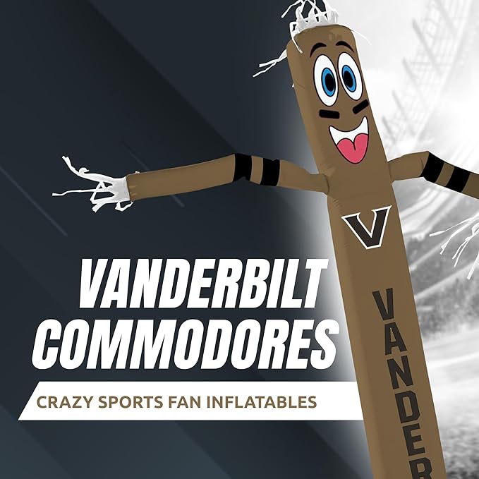 NCAA Vanderbilt Commodores Football Wacky Waving Inflatable Tube Guy with LED Lights & Built-in Blower - 6" x 36" x 96" Inflatable Tube Man Crazy Sports Fan Outdoor Party Decoration
