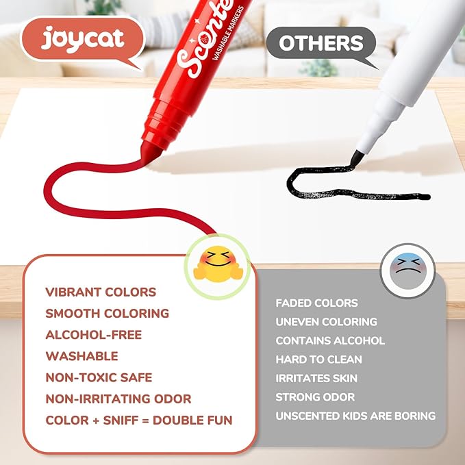 JoyCat Scented Washable Markers For kid, 24 Vibrant Colors with Fun Scent-Chunky Nip for Easy Grip, Coloring Markers For Toddlers, Non-Toxic & Safe for Ages 3+,Ideal Gift & Art Activities Supply