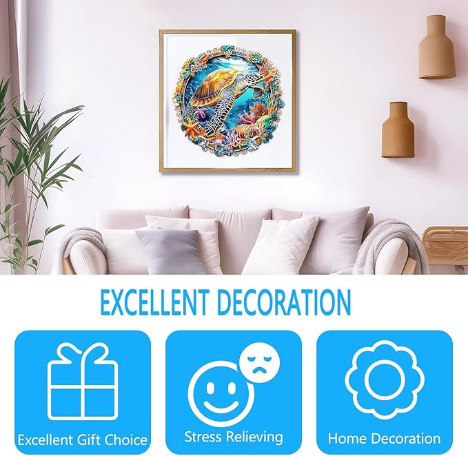Wooden Puzzles for Adults - Fantasy Ocean Wooden Jigsaw Puzzle for Adults, Colorful Turtle Wood Puzzles Adult, Unique Animal Shape Ocean Puzzle, Wall Art Home Decor (L-13.2 * 13.1in- 255 Pieces)