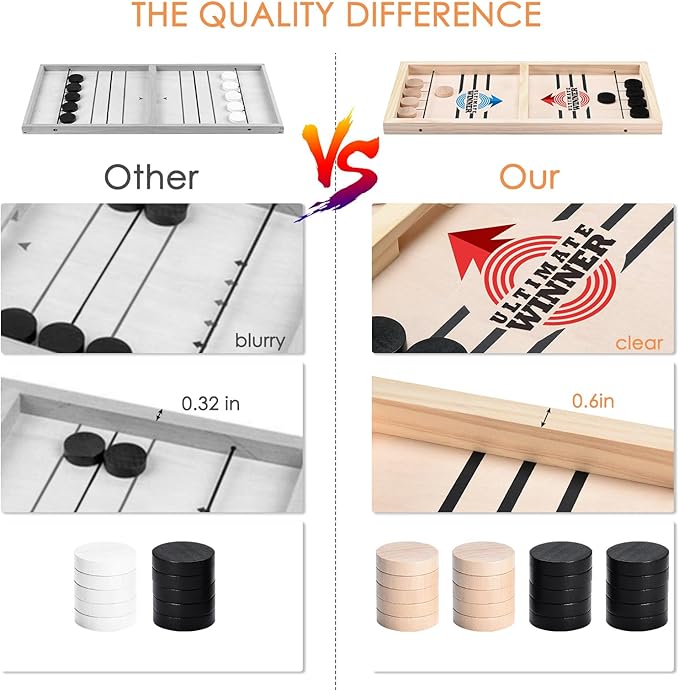 AMFLOWER Fast Sling Puck Game Large Size，Sling Puck Game for Kids & Adults, Fast-Paced Fun Board Games for a Party with Friends for Family Game Night, Desktop Battle, 22.4 * 12 * 1.45 Inch