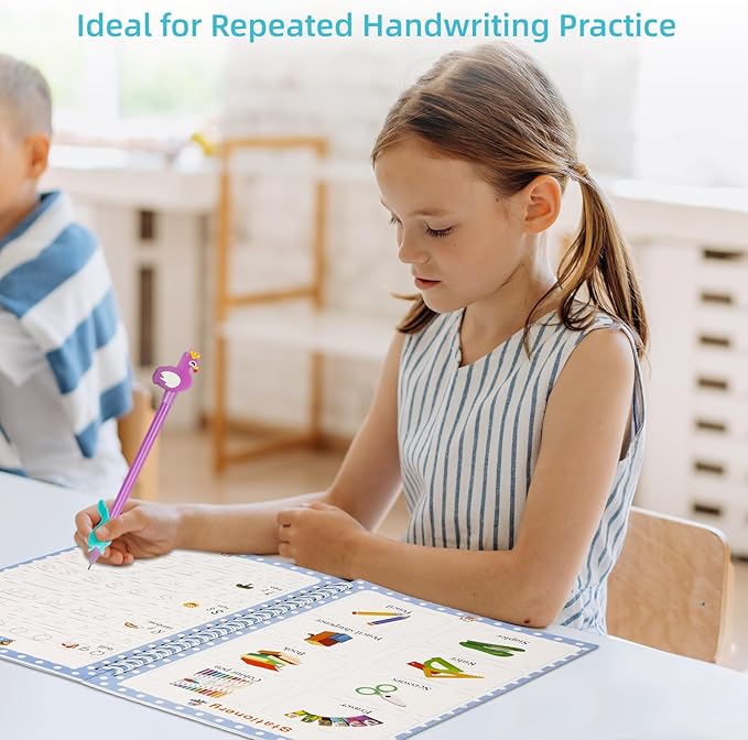 Magic Pens with Grips and Refills, Reusable Invisible Ink Pen for Kid's Handwriting Practice Kit, Children's Writing Practice Aids for Lefties and Righties