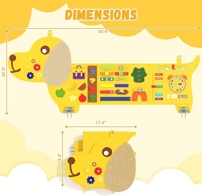 Dog Montessori Busy Board - Sensory Wall Panel for Kids, Felt Activity Cube for Toddlers, Daycare Toys and Playroom Furniture Essentials, Wall Mounted Sensory Board Toy Gift for Boys Girls, 3-6
