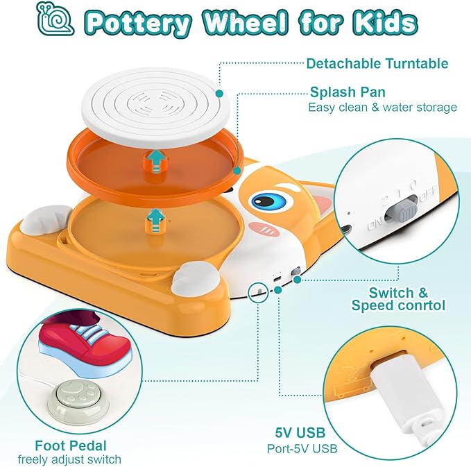 Kids Pottery Wheel Kit - Mini Pottery DIY Kit & Tools for Beginners with Clay and Sculpting Tools, Complete Painting Kit Supplies Arts and Crafts Toys Gifts for Kids 4-6 6-8 8-12 Year Old Boys Girls