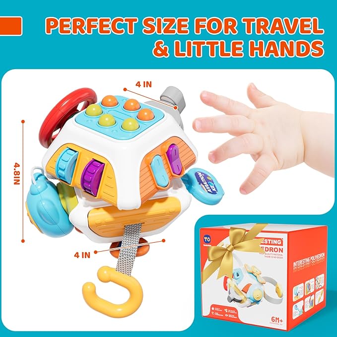 Baby Busy Board Cube, Toys for Boy Girl, Montessori Travel Toys for Toddlers, Learning Fine Motor Skills| Birthday Gifts for Infant Boys Girls (10-in-1 Busy Cube)