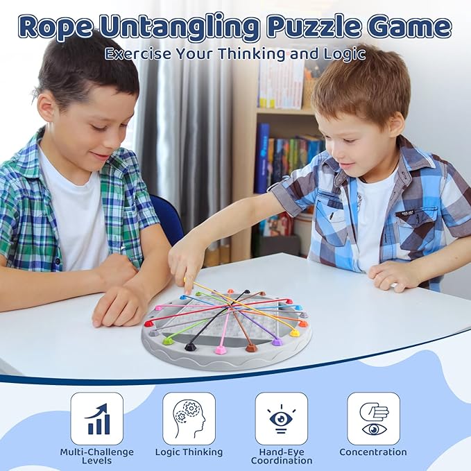 2 in 1 Board Games, Magnetic Chess & Rope Untangling Puzzle Game, Travel, Family Games for Kids and Adults, 40 Pcs Stones, Brainy Knots, Multi-Challenges for Age 8+, Educational Strategy, 2-4 Players