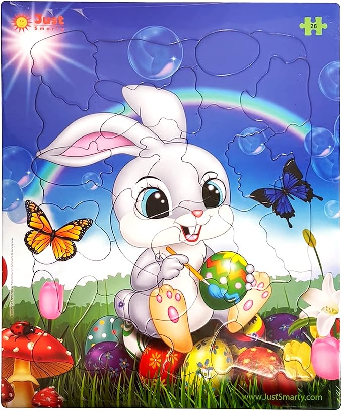 Just Smarty Jigsaw Puzzle Easter Bunny 26 Pieces for Kids Ages 3, 4, 5, 6 Year Old with Fun Shapes and Tray. Easter Gifts & Preschool Learning for Ages 3-6