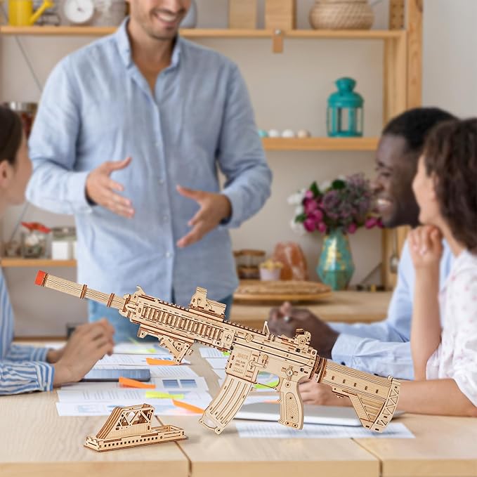 3D Wooden Puzzles for Adults, 3D Puzzle Model Rubber Bands Gun Toys Building Kits, DIY Wood Crafts Cool Toy Hobbies for Men Women, Creative Assembly Gifts