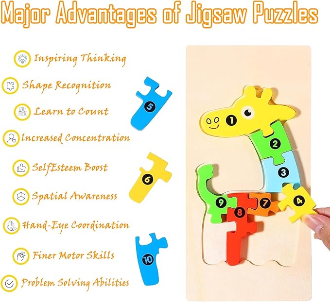 4-Pack Animal Puzzles for Toddlers Ages 3-5, Wooden Toys, Montessori Toys, Ideal Gift for Kids