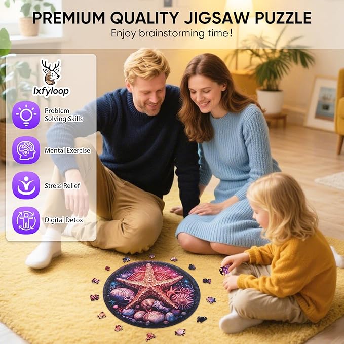 Wooden Puzzles for Adults 500 Pieces, Colorful Starfish Jgsaw Puzzles, Adult Puzzles Home Decor Gift Family Brain Game for Men Women Elders Seniors,16.5x16.5 inch