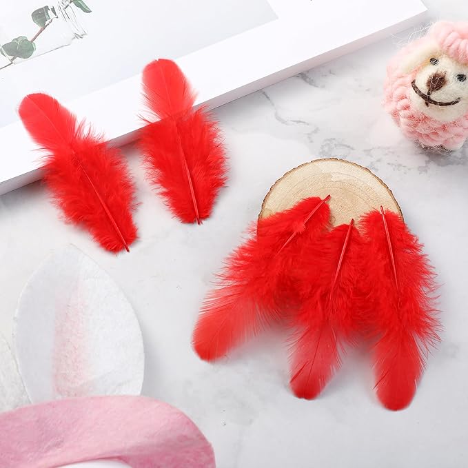 Soarer Red Craft Feathers Bulk - 300pcs 3-5inch Natural Feathers for Wedding Home Party, Dream Catcher Supplies and DIY Crafts(Red)