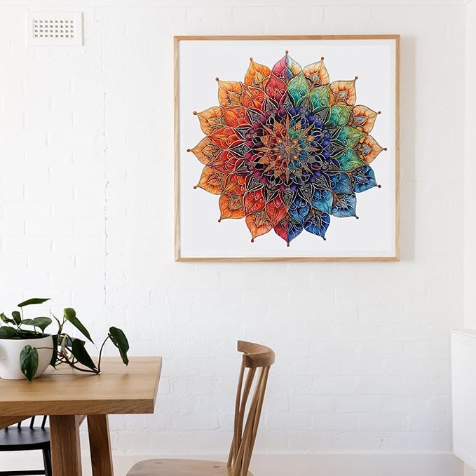 Colorful Mandala Wooden Puzzles for Adults, 500 Piece Unique Shaped Wood Jigsaw Puzzles for Adults and Kids, Fun Challenging Puzzles Family Game Gift, 16.5'' x 16.4''