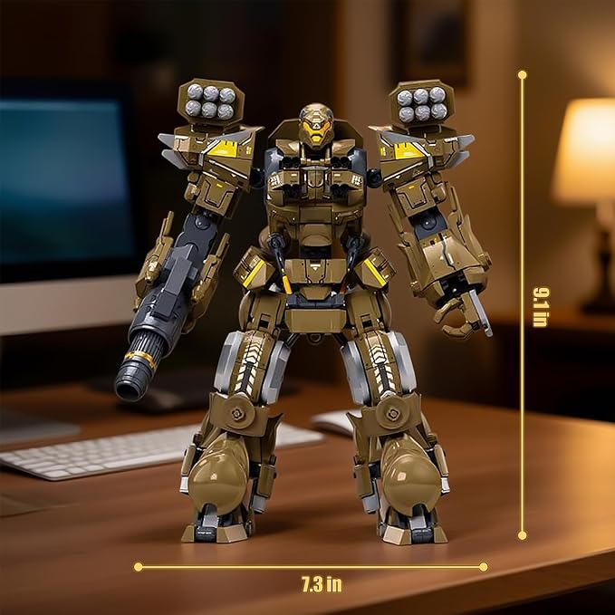 HIGH GODO Artillery Mech Robot Transforming Building Blocks Set for Adults,City Warrior Justice Hero Soldier Mech Model Building Kit, Cool Creative Robots Toys Gift for Teens Boys, 581 Pieces