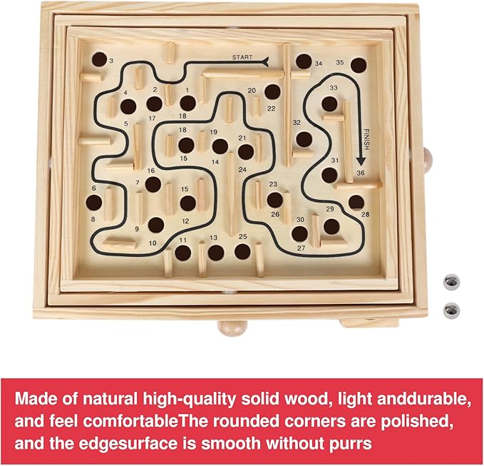GOTHINK Wooden Labyrinth Game, Mable Ball Tilt Maze Board Game,Table Balance Game and Toy for Kids and Adults