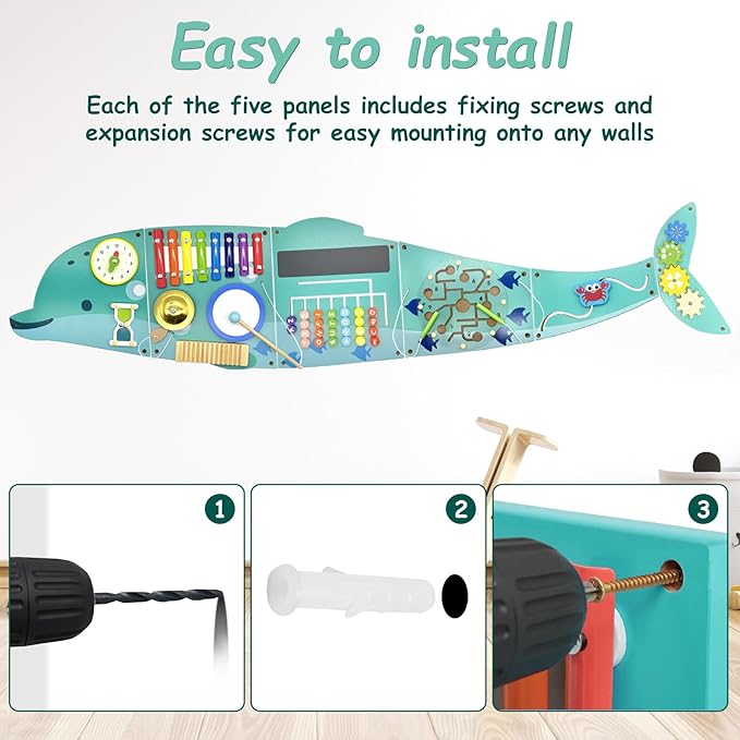 Activity Wall Busy Board Panels, Montessori Sensory Toys, Wall Activity Center, Educational Toy, Interactive Wooden Learning Toy for Toddler Playroom & Children's Daycare