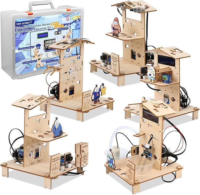 5-in-1 ESP32 STEM Kits for Kids Age 8-12, Wooden 3D Puzzle Toys Smart Home School Educational Science Building Kit for Students, Engineering Model Kits Birthday Gift Craft for Teen Boys Girls
