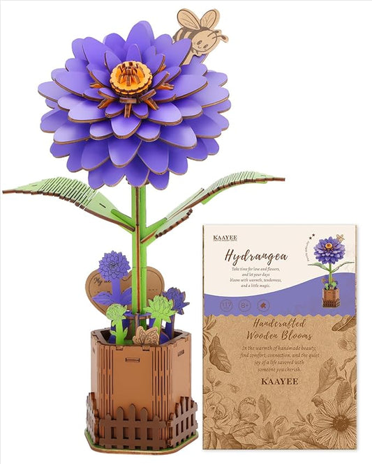Welsky 3D Dahlia Wooden Puzzles for Adults, DIY Wooden Flower Craft Kit, Artificial Flowers Model Kit to Assemble for Adults.(6.14 * 3.9 * 8.86in 117PCS)