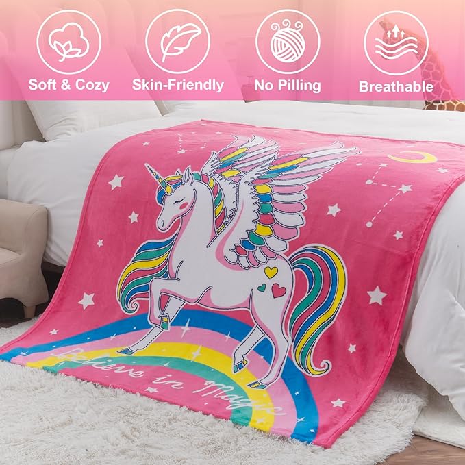 Unicorn Toys Gifts for Girls Kids - Glow in The Dark Unicorns Blanket Best Birthday Christmas Valentines Easter Decor Presents for Age 1-14 Years Old Teens Child Toddler Daughter Soft Throw 50"X60"