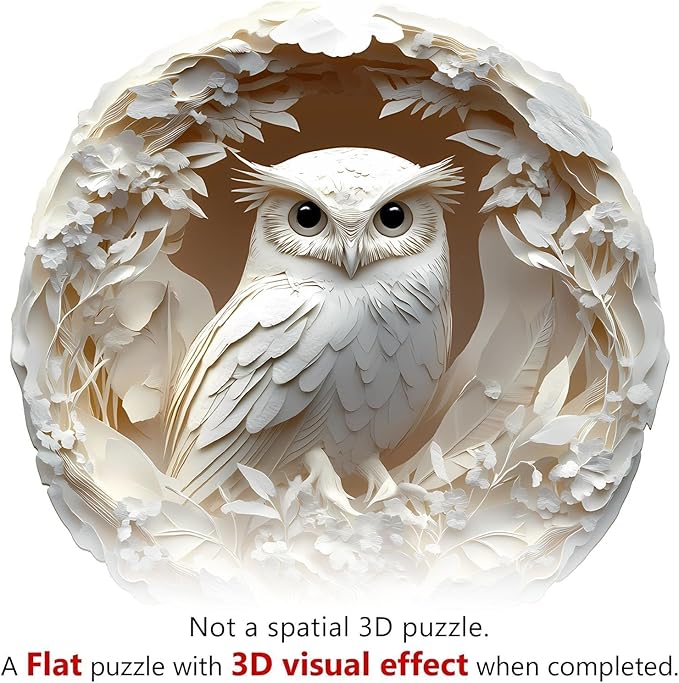 Wooden Puzzles for Adults, Flat Puzzle with 3D Visual Effect, Paper Carved Owl Wooden Jigsaw Puzzles for Adult, Unique Shape Wood Puzzles Adult, Wall Art Canvas Puzzle (L-13.4 * 13.1in-290pcs)