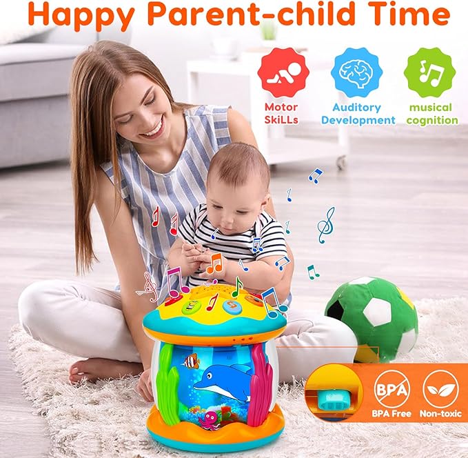 Tsomtto Baby Toys 6 to 12 Months Musical Light Up Tummy Time Toy Ocean Rotating Projector for Infant 3-6 7 8 9 12-18 Month Baby Aquarium Learning Crawling Birthday Gifts for 1 2 3 Year Old Boys Girls