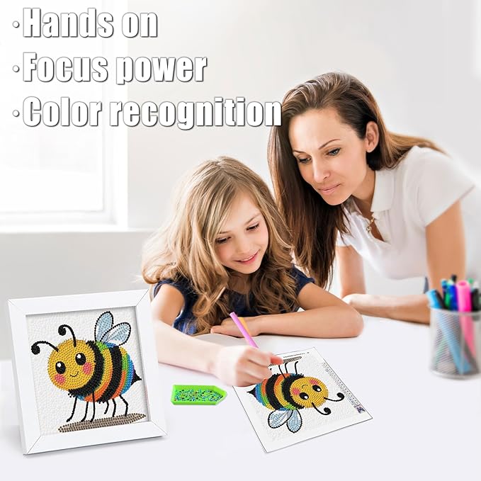 geesfayan Diamond Art Kits for Kids Ages 8-12,6 Inch DIY Gem Art Painting with 7 Inch Frame, Complete Starter Kit for Beginners, Creative Arts & Crafts Gift for Girls & Boys (Bee)