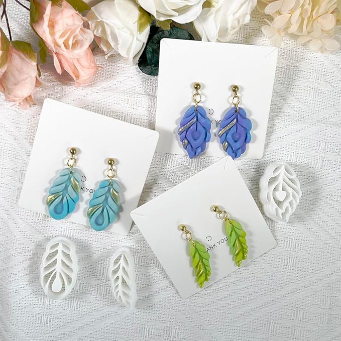 Polymer Clay Cutters Feather Leaf Set – 3PCS Boho Clay Earring Cutters for Polymer Clay Jewelry, Hollow Leaf Clay Cutters Shapes and Tools for DIY Earrings and Crafts