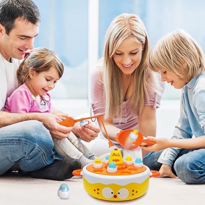 4 in 1 Toys for Ages 5-7, Bounce and Catch Chicken Games, Rotating Board Games for Kids 4-6, Fishing Game Magnetic,Toddler Toys Bowling, Family Games for Kids and Adults